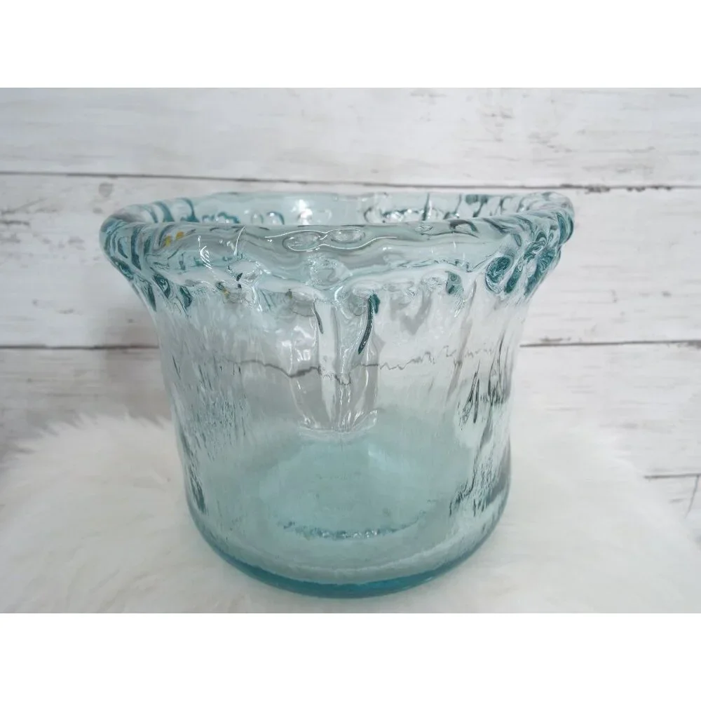 Recycled Art Glass Blue-Green Bowl Vase